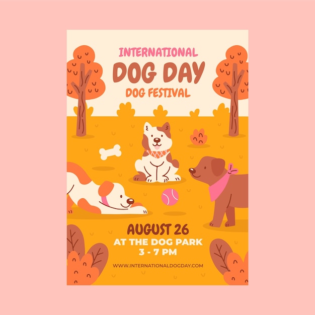 Vettore gratuito modello di poster verticale piatto per la celebrazione della giornata internazionale del cane