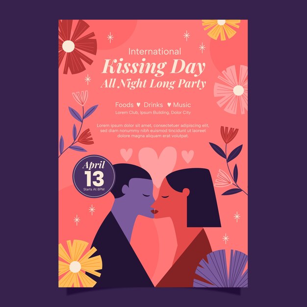 Flat vertical poster template for international kissing day celebration