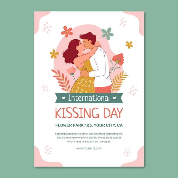 flat vertical poster template for international kissing day celebration