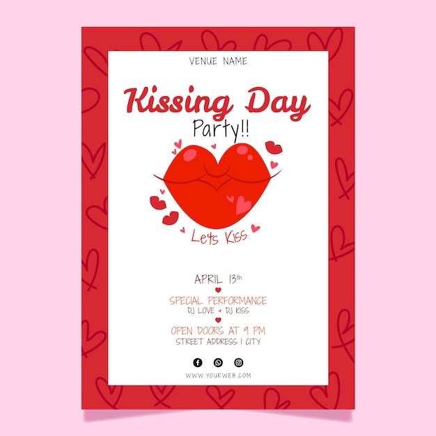 국제 키스 데이 축하를 위한 평평한 수직 포스터 템플릿