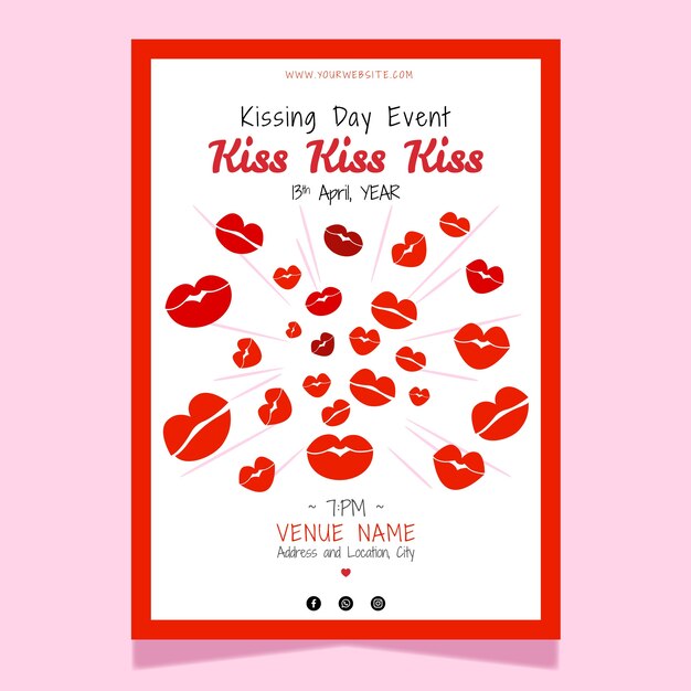 국제 키스 데이 축하를 위한 평평한 수직 포스터 템플릿