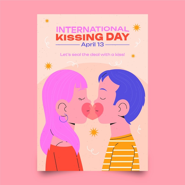 Flat vertical poster template for international kissing day celebration