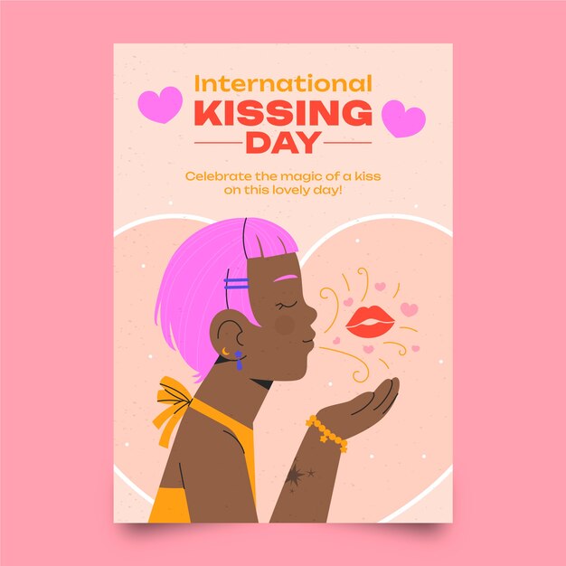 Flat vertical poster template for international kissing day celebration
