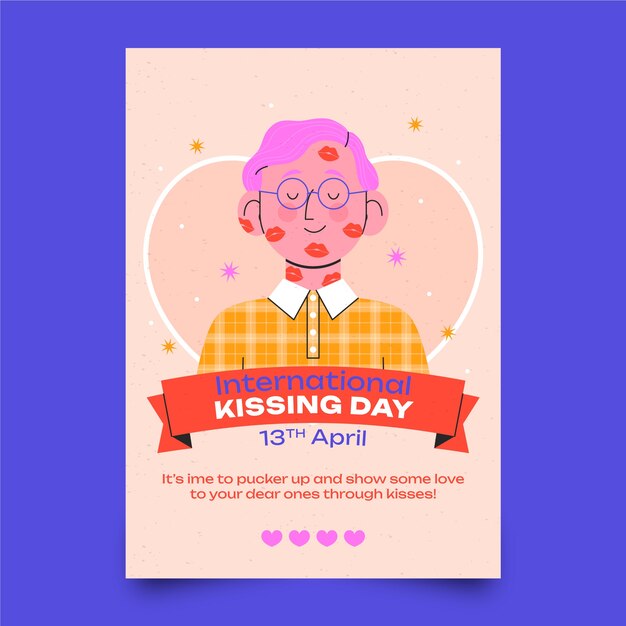 Flat vertical poster template for international kissing day celebration