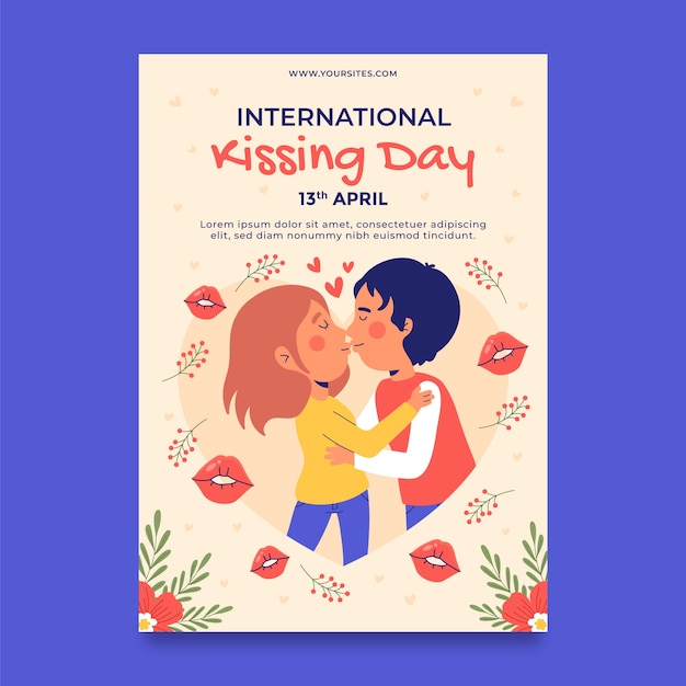 Vettore gratuito modello di poster verticale piatto per la giornata internazionale del bacio