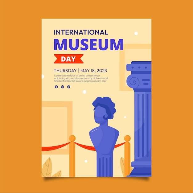 국제 박물관의 날 축하를 위한 평면 수직 포스터 템플릿