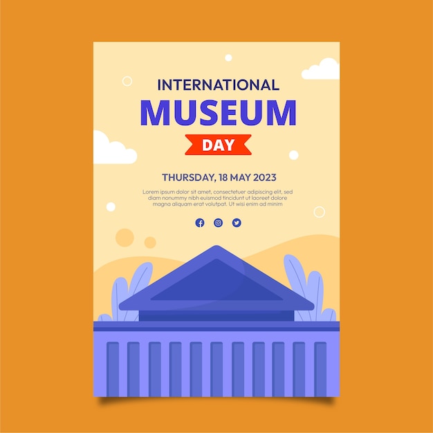 Free vector flat vertical poster template for international museum day celebration