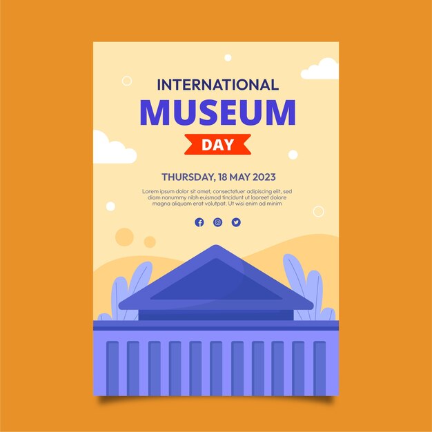 Flat vertical poster template for international museum day celebration