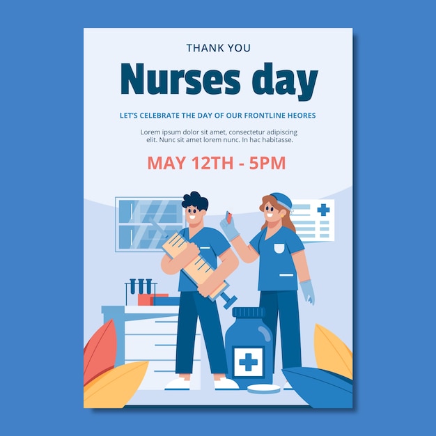 Плоский вертикальный шаблон плаката для празднования международного дня медсестер