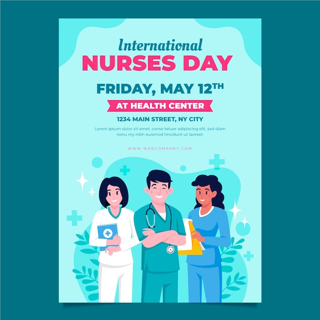 국제 간호사의 날 축하를위한 평면 수직 포스터 템플릿