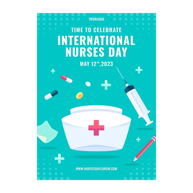 国際看護師の日のお祝いのための平らな垂直ポスターテンプレート