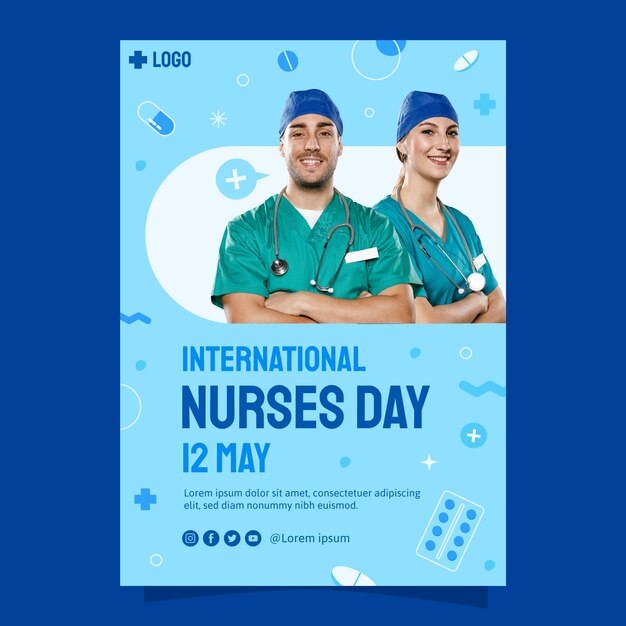 Flat vertical poster template for international nurses day celebration