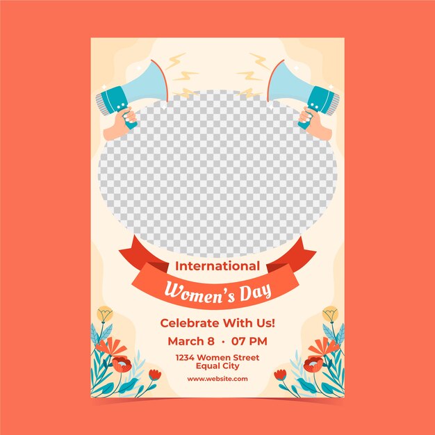 Плоский вертикальный плакат для празднования Международного женского дня