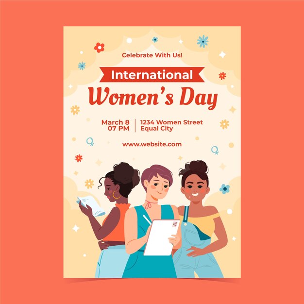 flat vertical poster template for international women's day celebration