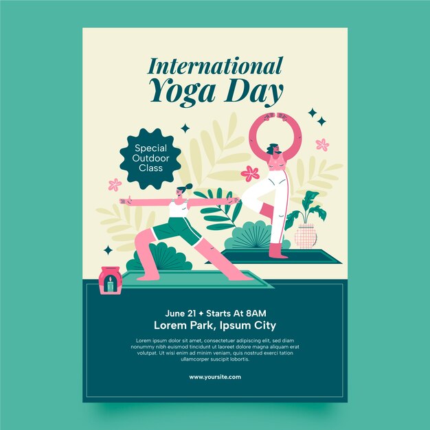 Flat vertical poster template for international yoga day celebration