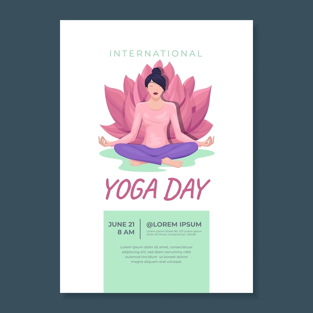 flat vertical poster template for international yoga day celebration