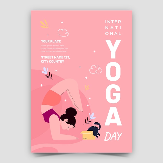 Плоский вертикальный шаблон плаката для празднования международного дня йоги