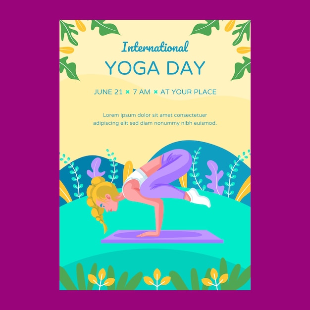 Flat vertical poster template for international yoga day celebration