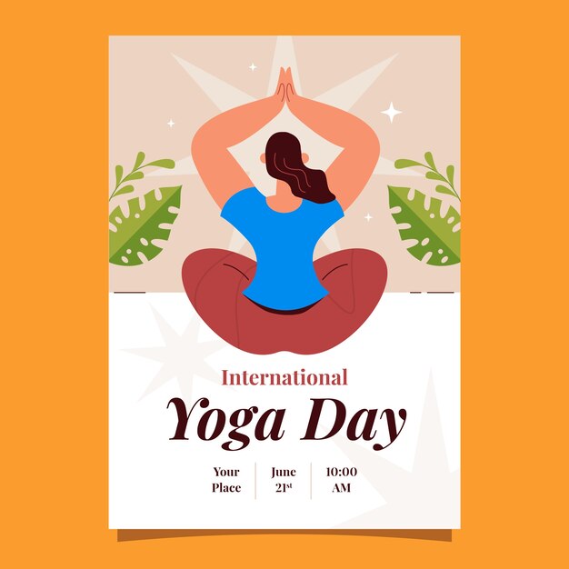 flat vertical poster template for international yoga day celebration