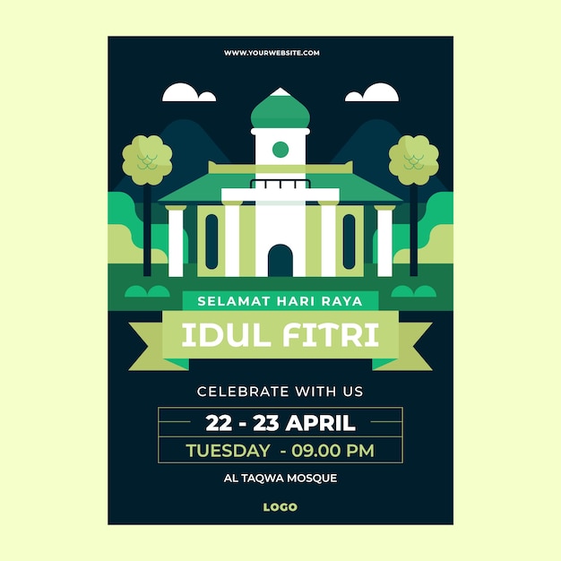 Free vector flat vertical poster template for islamic eid al-fitr festival celebration