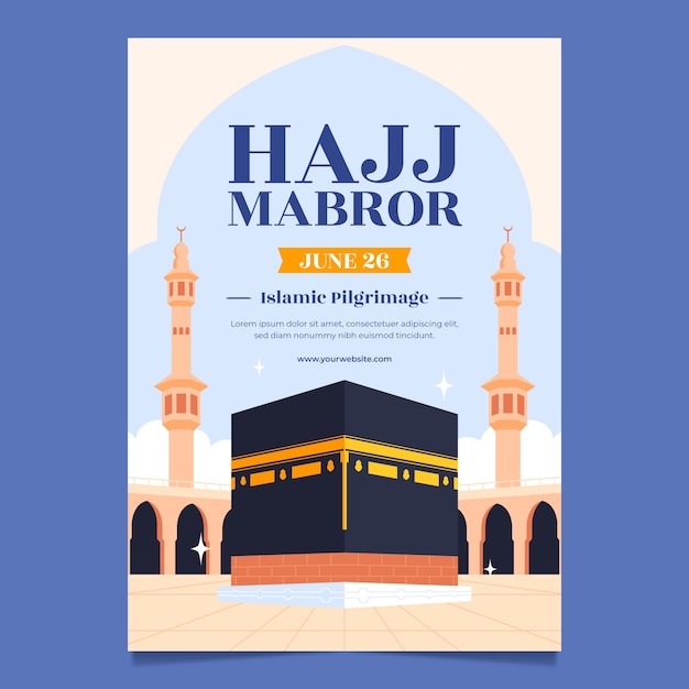 Free vector flat vertical poster template for islamic hajj pilgrimage