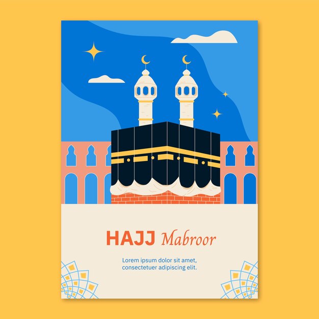 Flat vertical poster template for islamic hajj pilgrimage