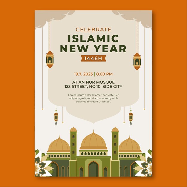 Flat vertical poster template for islamic new year celebration