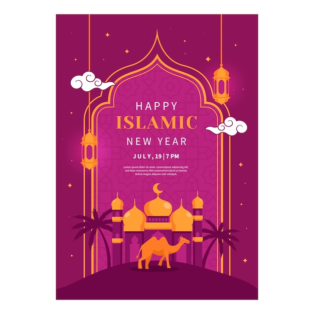 Flat vertical poster template for islamic new year celebration