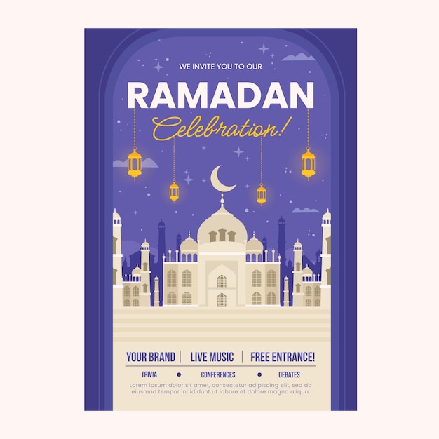 Flat vertical poster template for islamic ramadan celebration