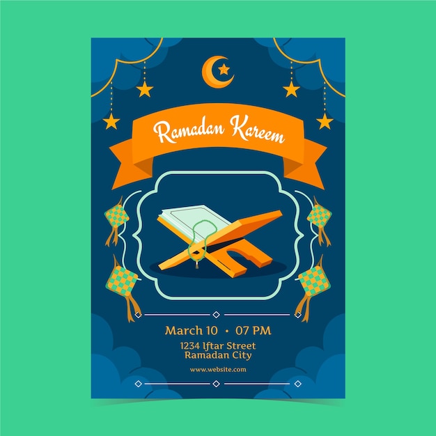 Flat vertical poster template for islamic ramandan celebration