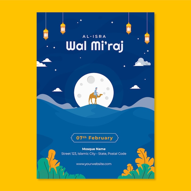 Flat vertical poster template for isra miraj