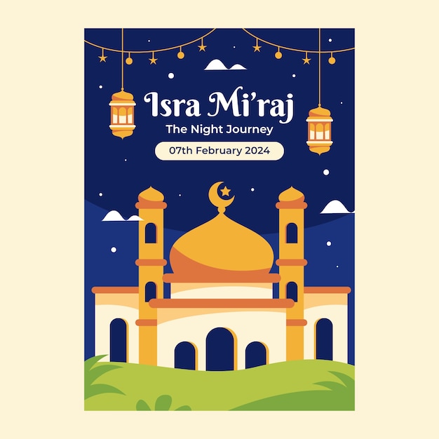 Flat vertical poster template for isra miraj