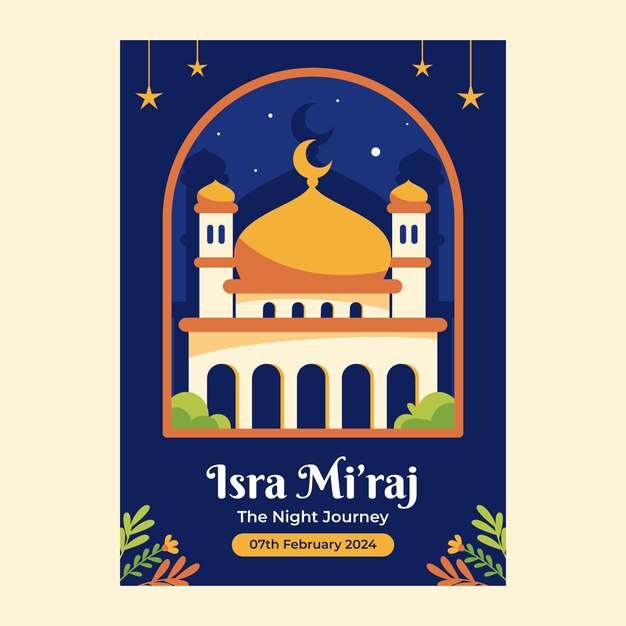 Flat vertical poster template for isra miraj