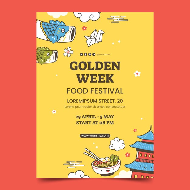Flat vertical poster template for japanese golden week celebration