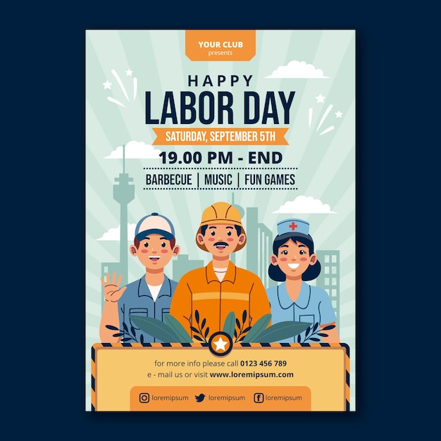 Плоский вертикальный шаблон плаката для празднования дня труда