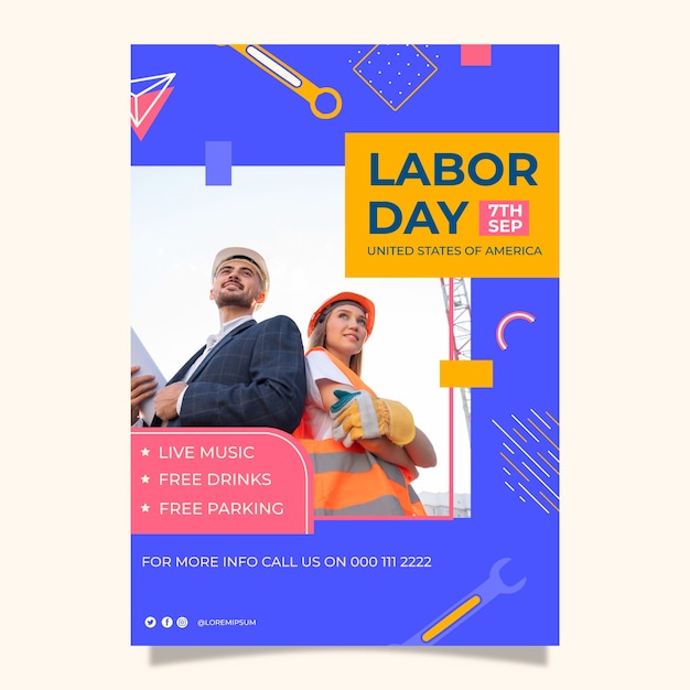 Плоский вертикальный шаблон плаката для празднования дня труда