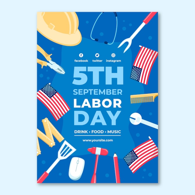Flat vertical poster template for labor day celebration