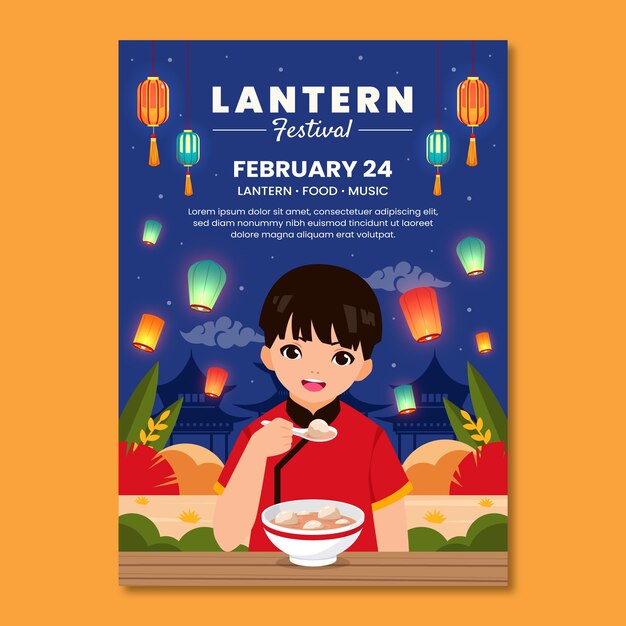 Flat vertical poster template for lantern festival celebration