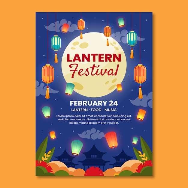 Flat vertical poster template for lantern festival celebration