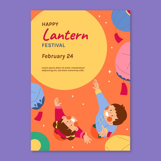 Flat vertical poster template for lantern festival celebration