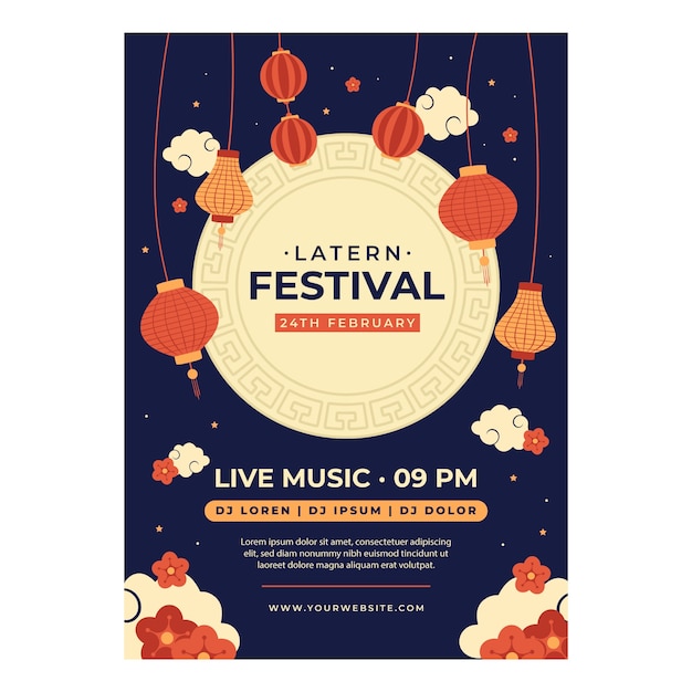 Free vector flat vertical poster template for lantern festival celebration