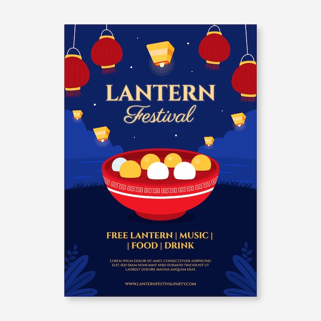 Flat vertical poster template for lantern festival celebration