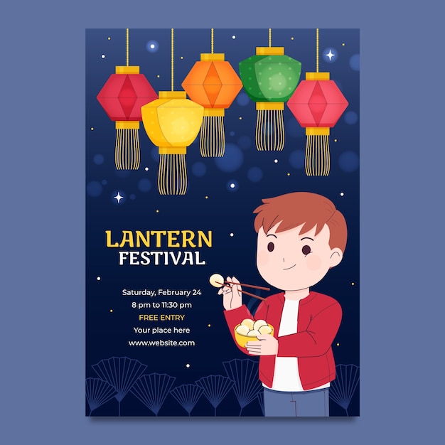 Flat vertical poster template for lantern festival celebration