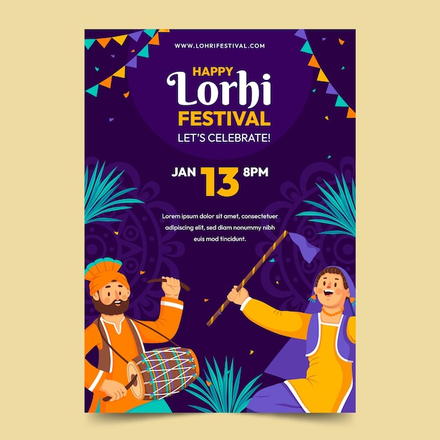 Flat vertical poster template for lohri festival celebration