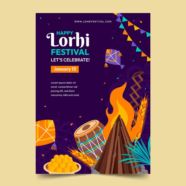 Flat vertical poster template for lohri festival celebration