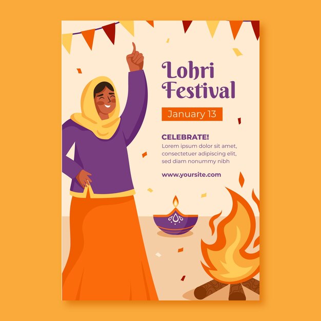 Плоский вертикальный шаблон плаката для празднования фестиваля лори