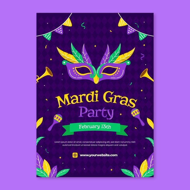flat vertical poster template for mardi gras festival