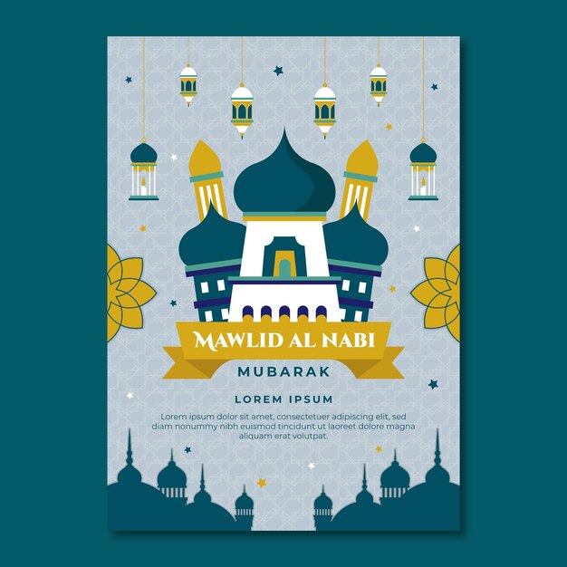 Flat vertical poster template for mawlid al-nabi