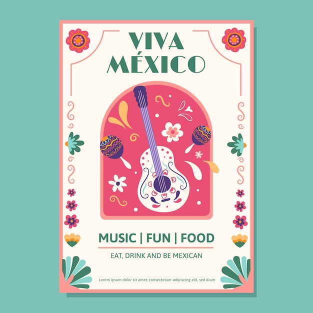 Free vector flat vertical poster template for mexico independance celebration