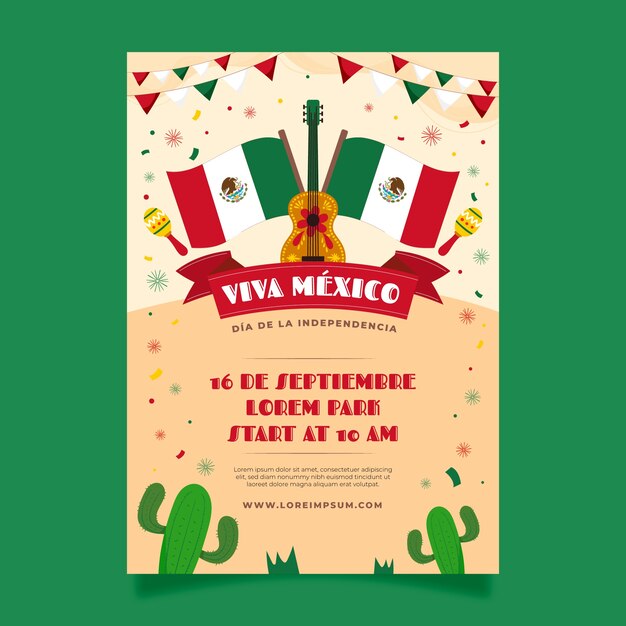 メキシコの独立を祝うための平らな垂直ポスターテンプレート